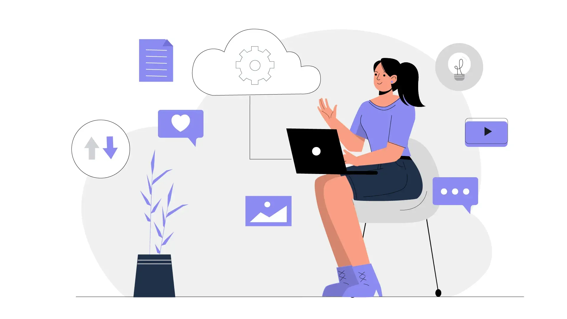 Vector Illustration of Cloud Computing Woman with Files and Laptop image